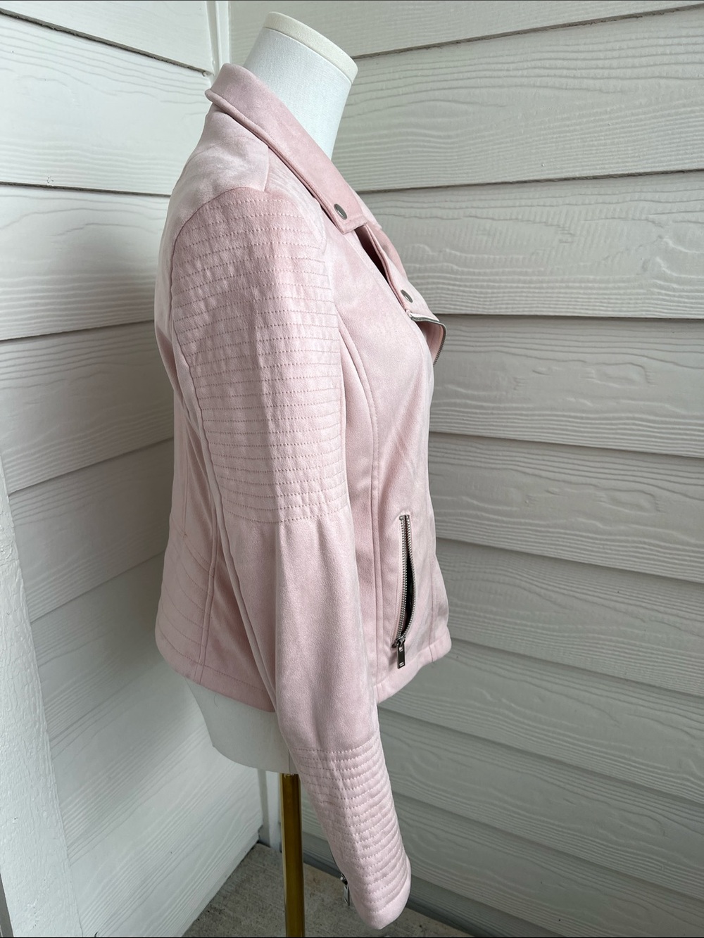 Saks Fifth Avenue Blush Pink Suede Moto Jacket - Medium - Picture 3 of 16